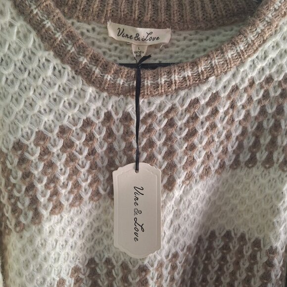 Vine and Love Boutique Chunky Knit Sweater Brown Stripes Soft Acrylic Oversized - Picture 2 of 9